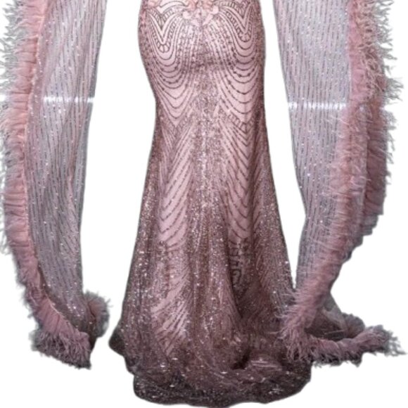 NWT Portia and Scarlett PS24938E Beaded Evening Dress Rose Gold Size 12 - Picture 4 of 6